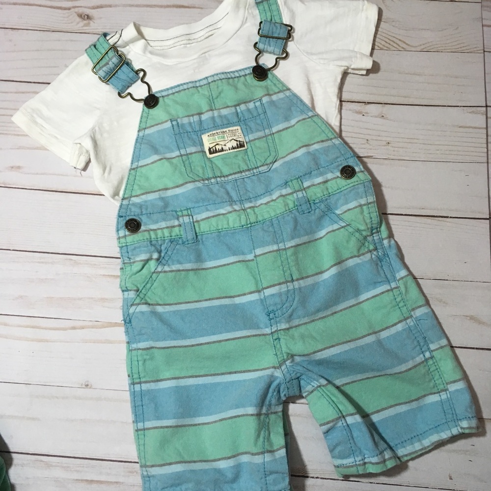 Carter’s blue/green striped overalls